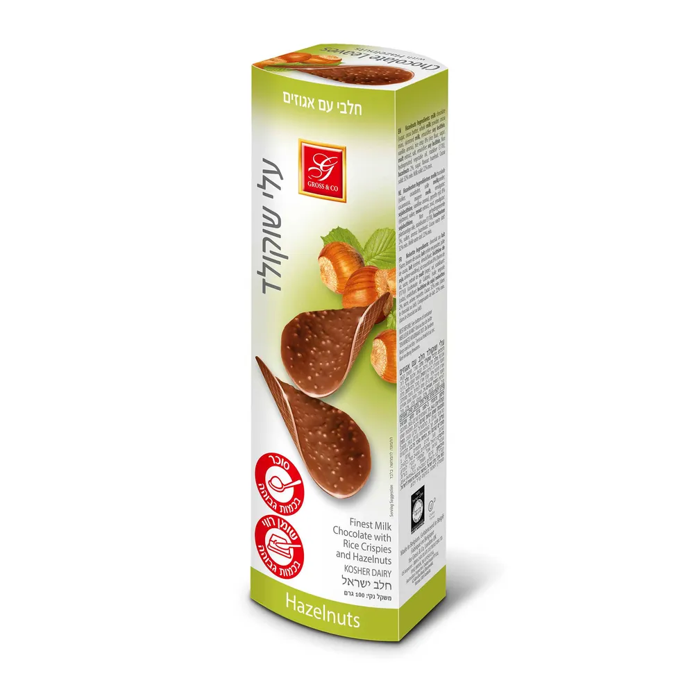 עלי שוקולד חלב עם אגוזים 100 גרם