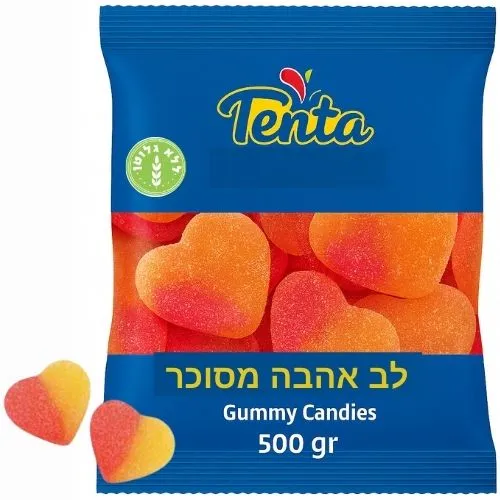 טטו גומי לב אפרסק מסוכר 500 גרם