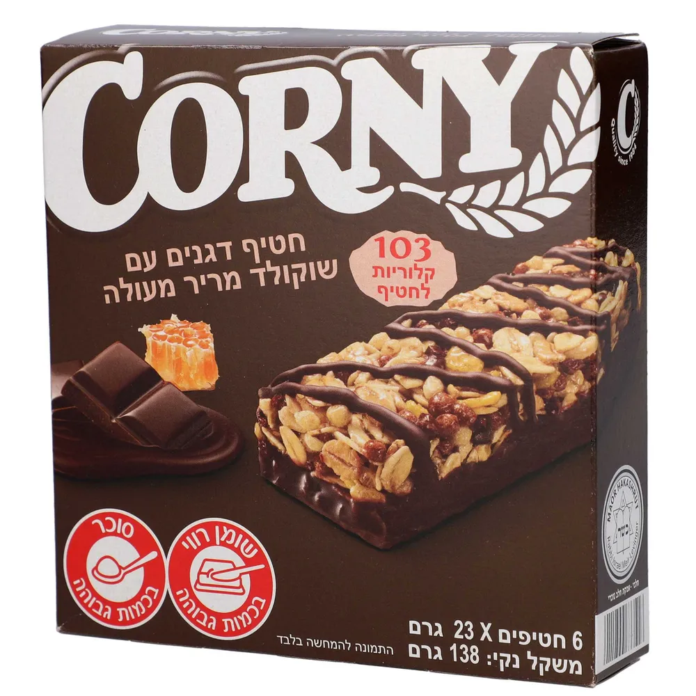 חטיף דגנים עם שוקולד מריר מעולה שישיה 6 * 23 גרם יצרן/מותג: קורני