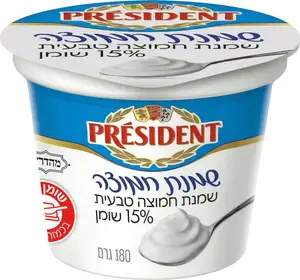 שמנת חמוצה טבעית 15% שומן 180 גרם PRESIDENT
