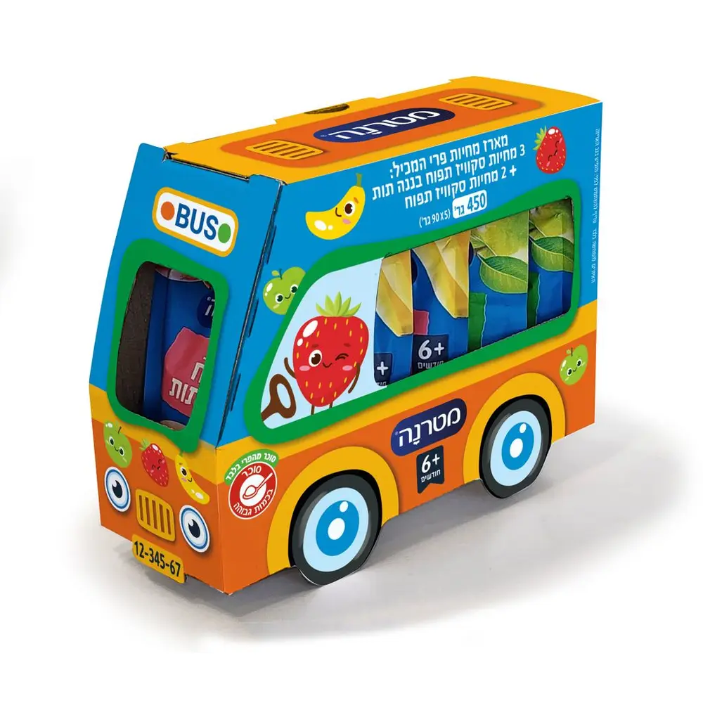 מטרנה מארז אוטובוס סקוויזים תפוח, בננה ותות + תפוח