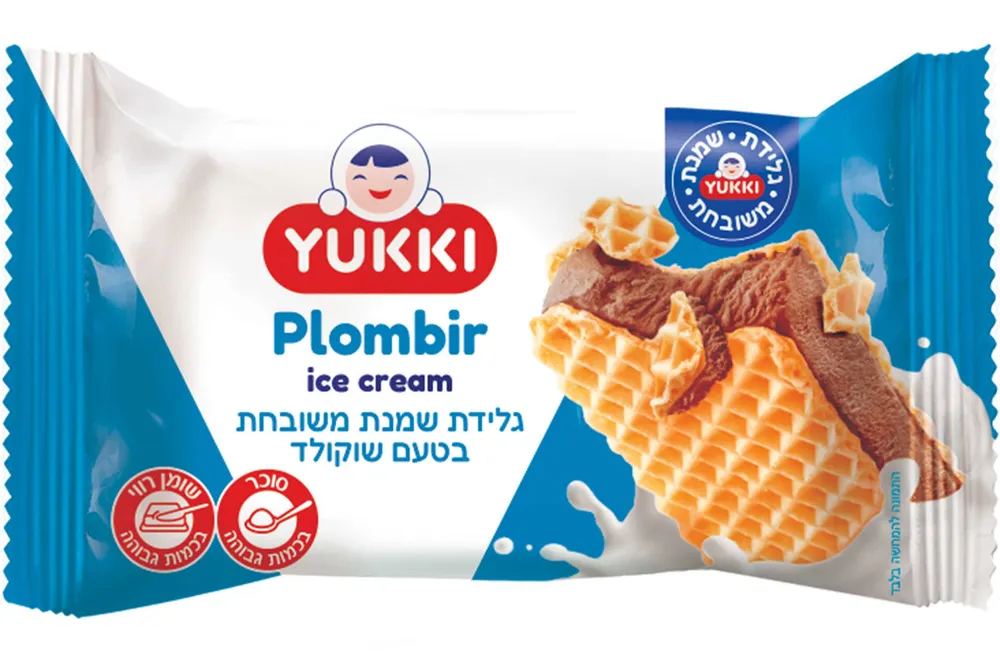 (46) YUKKI גלידת שמנת משובחת בטעם שוקולד  וופל בין שכבות 80גר