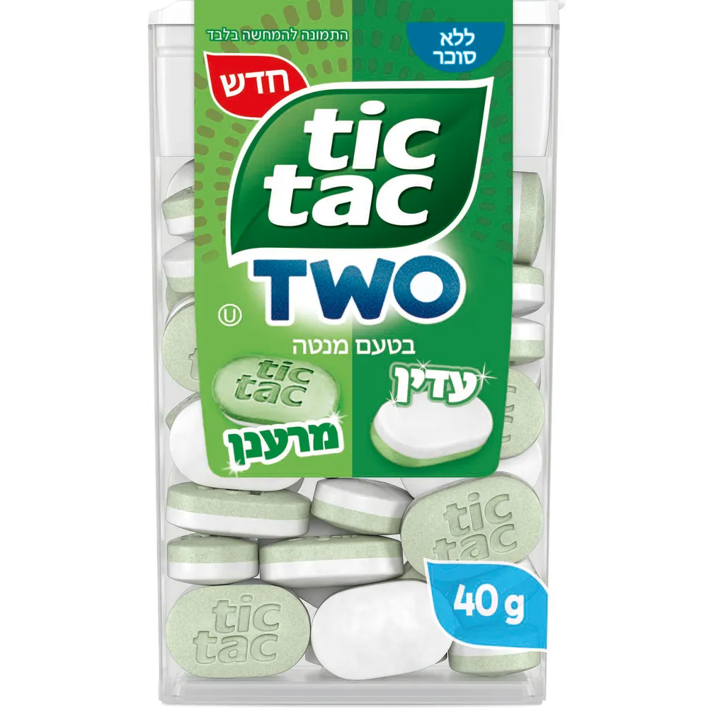 סוכריות טיק טק TWO מנטה עדינה, 40 גרם