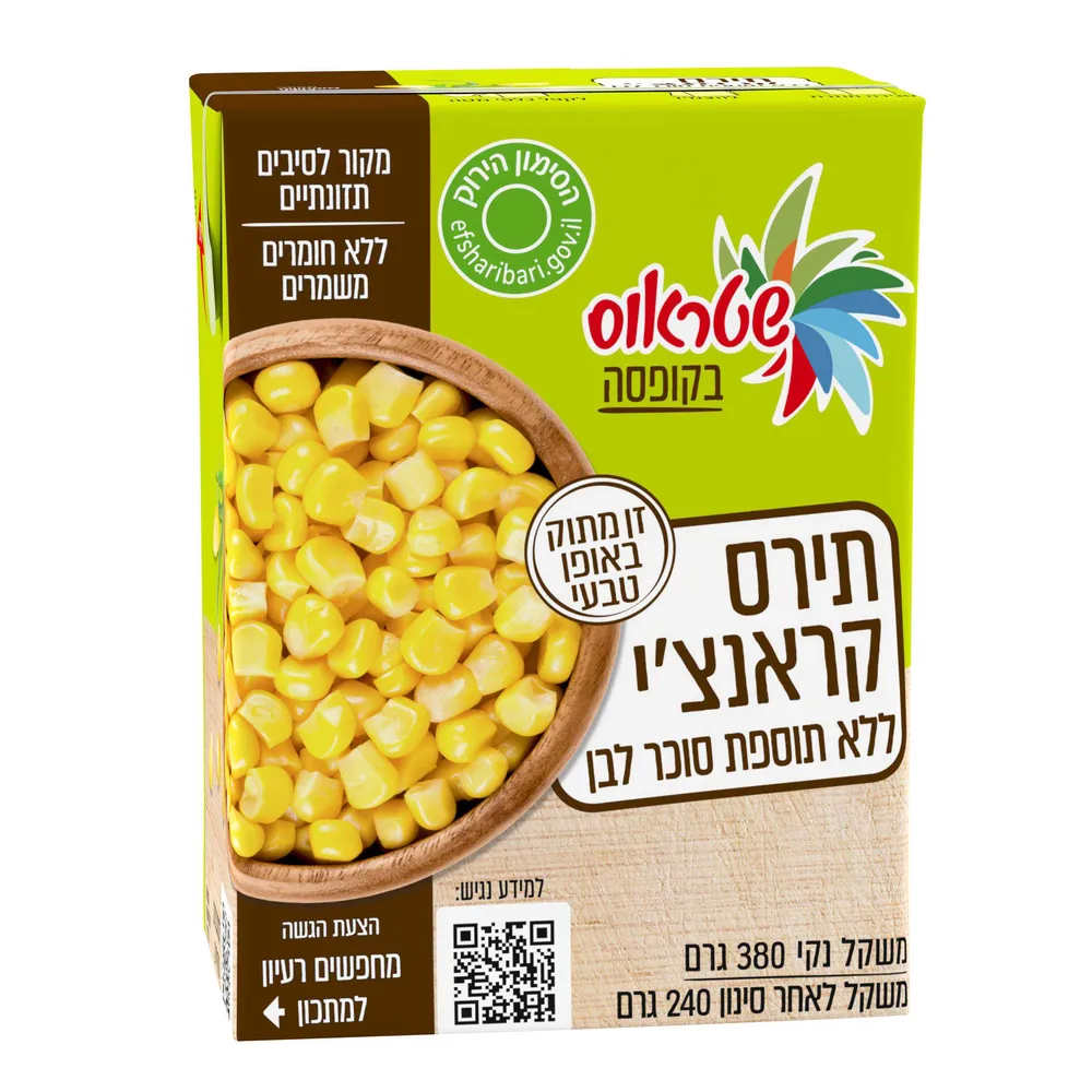 תירס קראנצ'י ללא סוכר 380ג שטראוס
