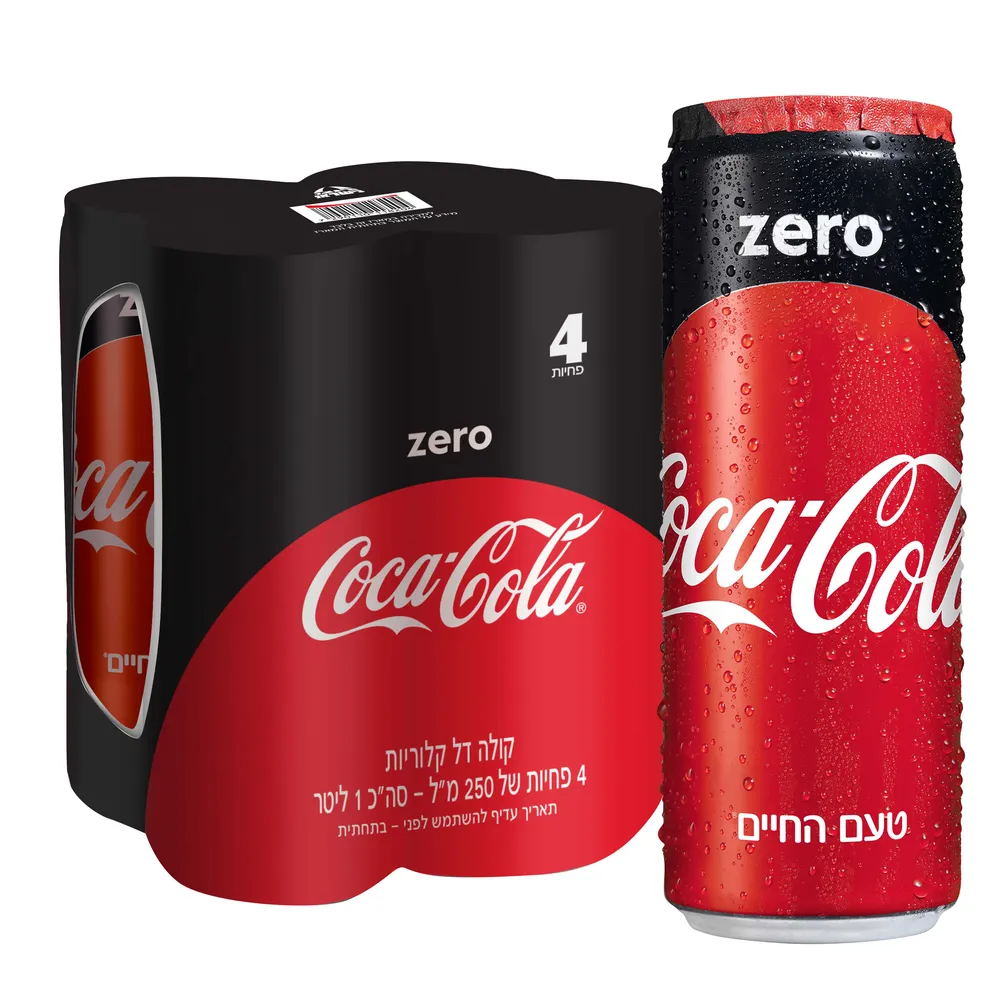רביעיית פחיות קוקה קולה זירו 250 מ"ל