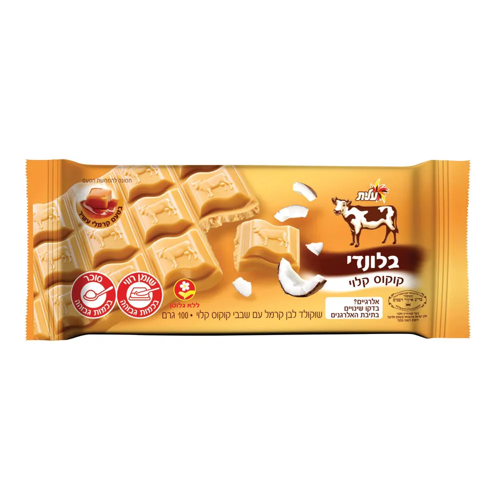 שוקולד בלונדי שבבי קוקוס קלוי 100ג'
