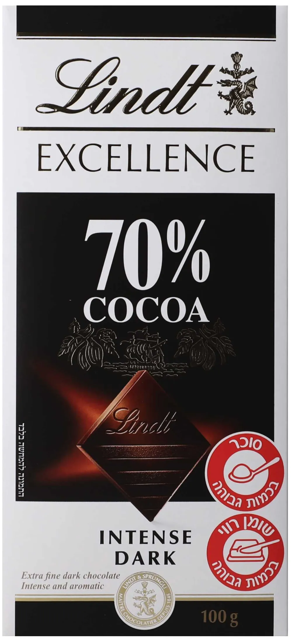 אקסלנס שוקולד מריר 70% קקאו  100 גרם יצרן/מותג: לינדט אקסלנס