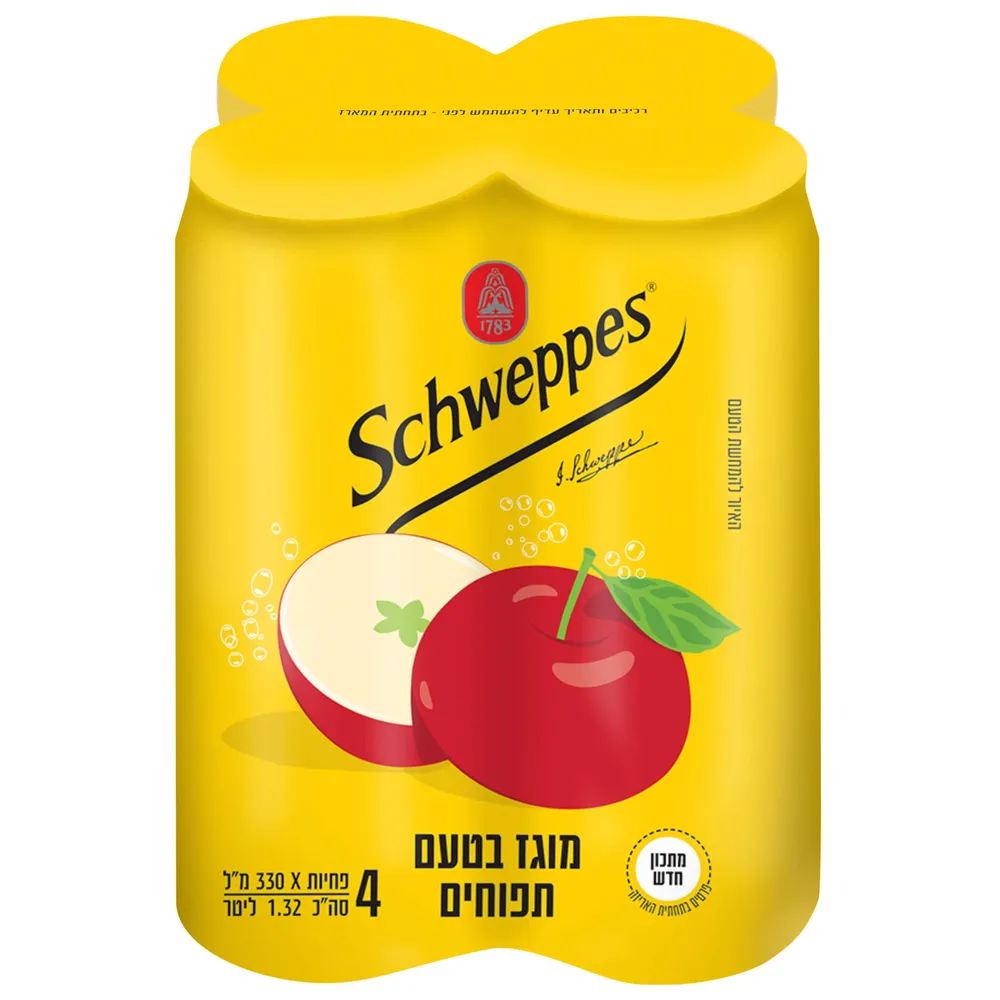רביעיית פחיות שוופס מוגז פירות תפוח 330 מל